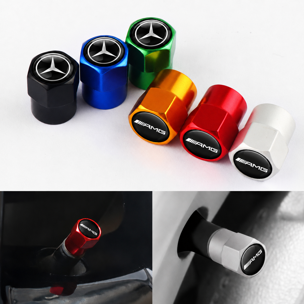 Tapones de válvula Mercedes y AMG en aluminio para coche